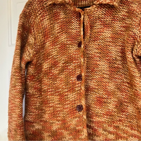 Tinu & Stu Chunky Knit Wool Orange Collared Cardigan Sweater Size Medium Womens - Picture 5 of 9